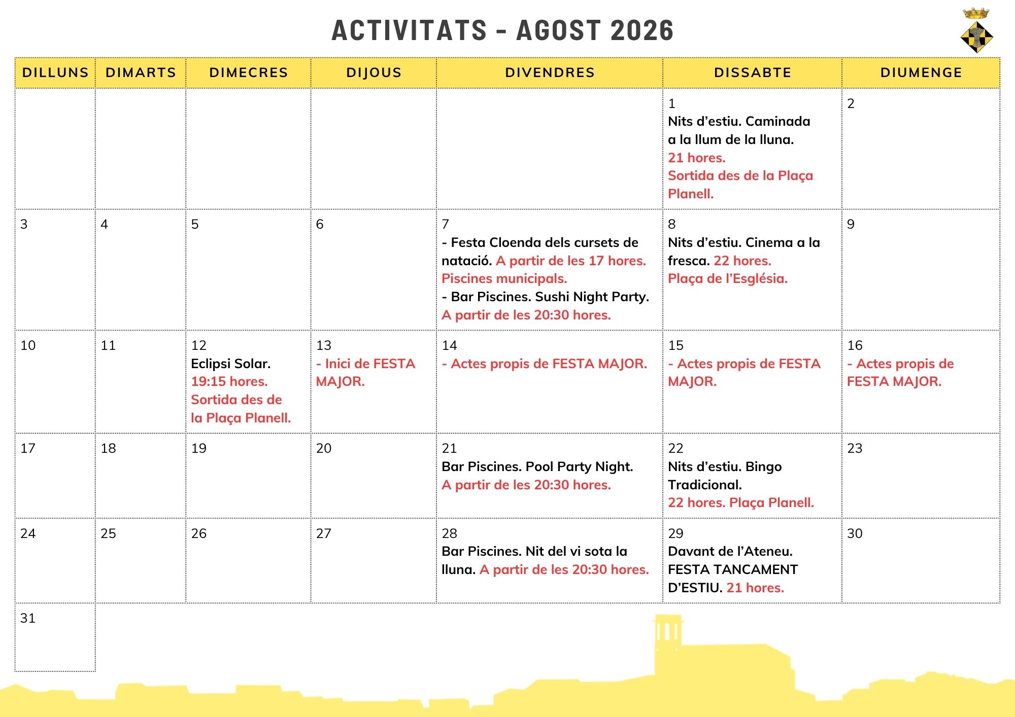 Activitats - Agost 2026