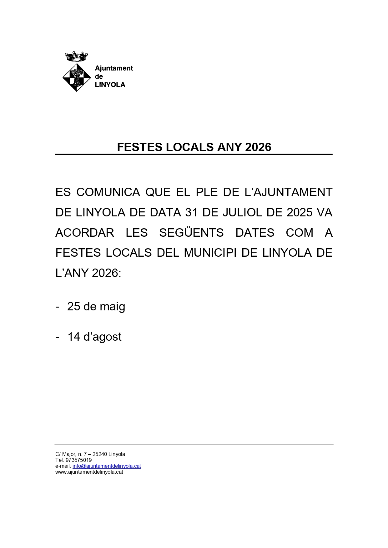 FESTES LOCALS ANY 2026